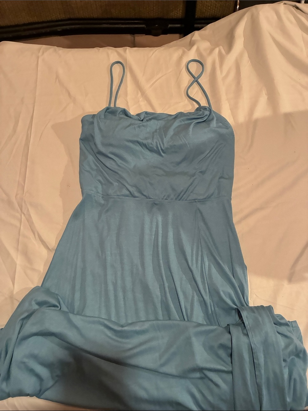 Halara Cowl Neck Spaghetti Strap Maxi Dress in Dusty Blue M - Picture 5 of 6